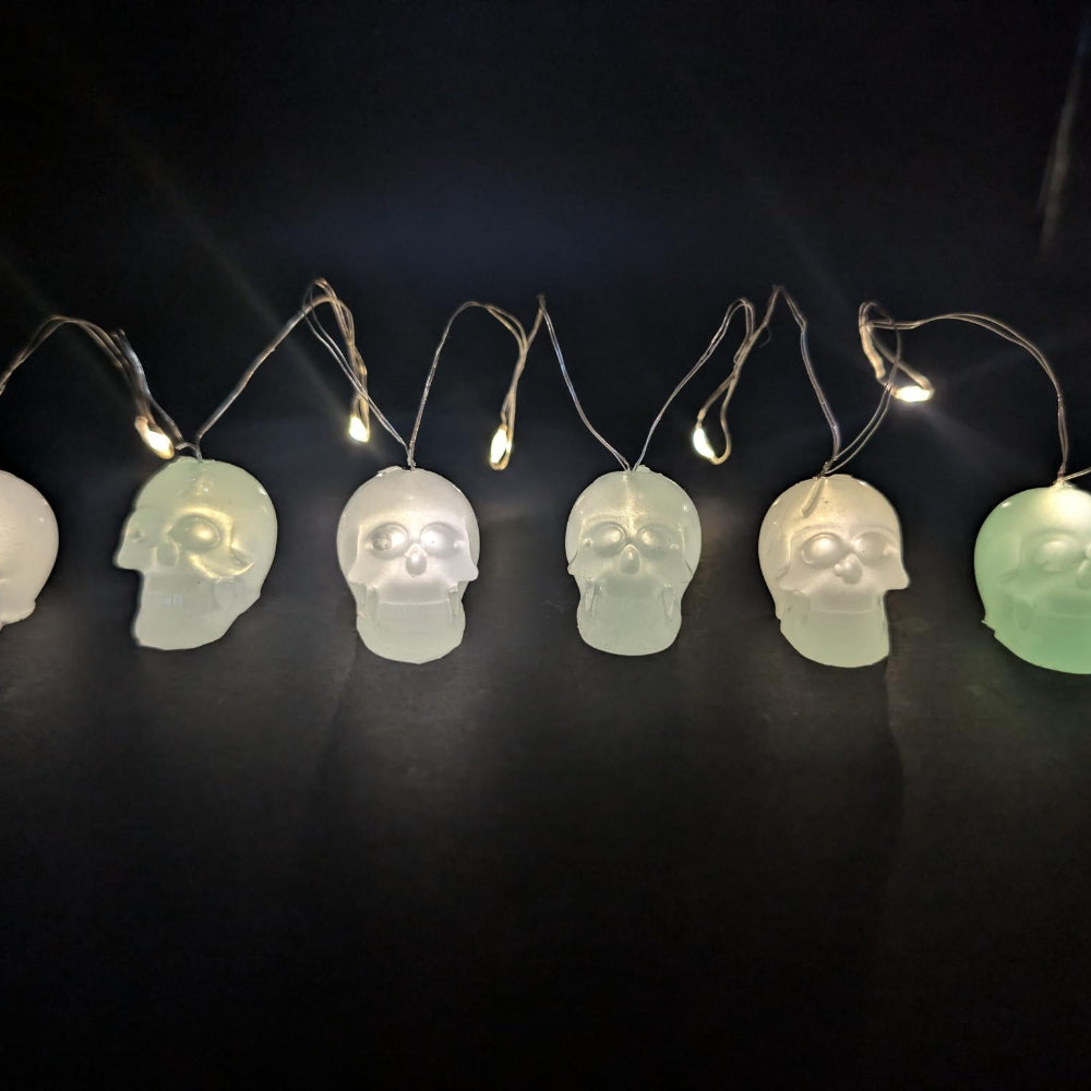White, Glow In The Dark Skull LED String Lights