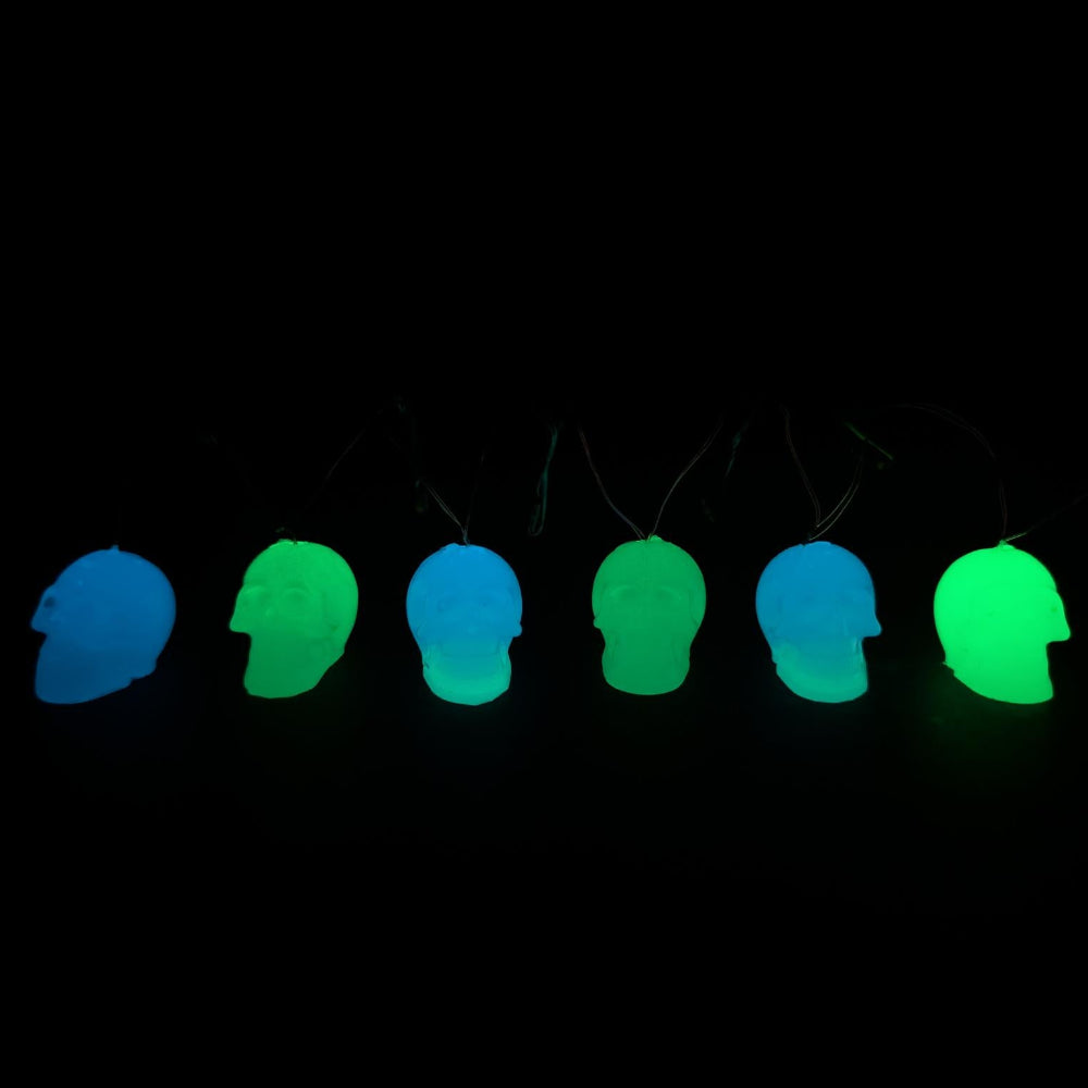 White, Glow In The Dark Skull LED String Lights
