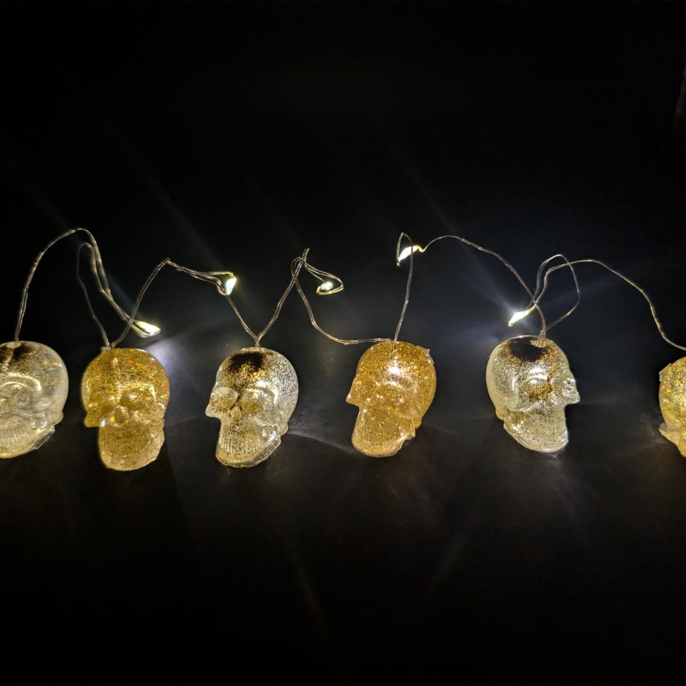 Gold Glitter Skull LED String Lights