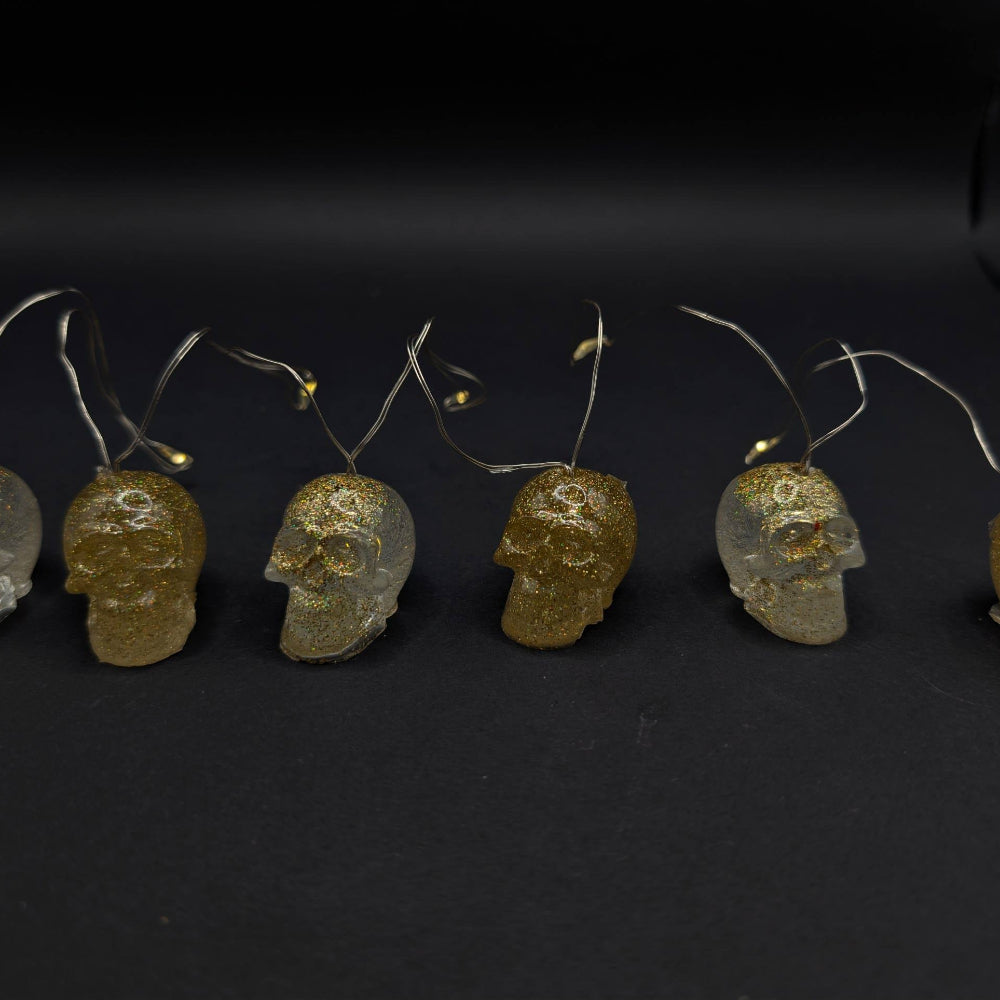 Gold Glitter Skull LED String Lights