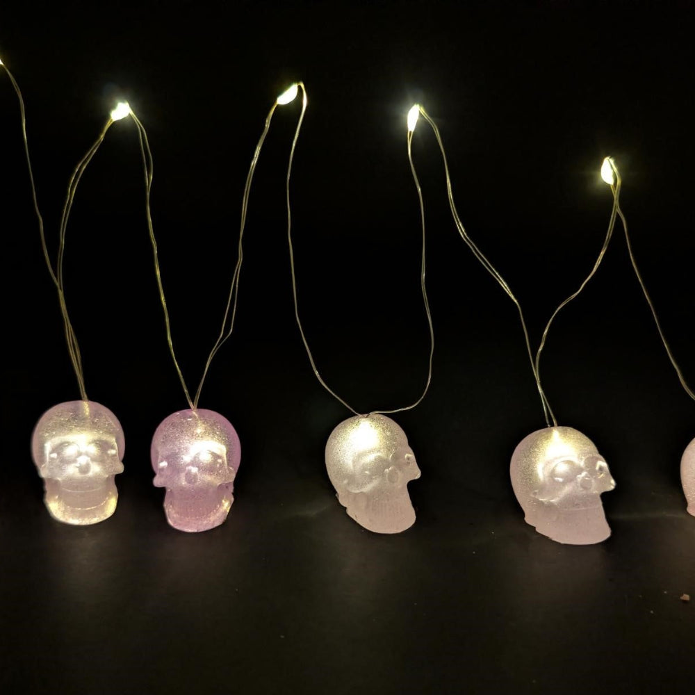 Pink Glitter Skull LED String Lights