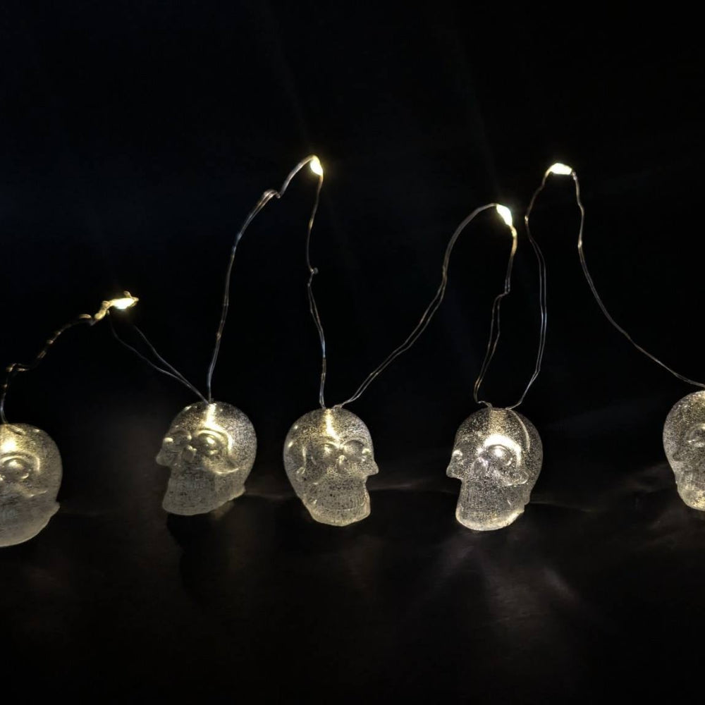 Black Glitter Skull LED String Lights