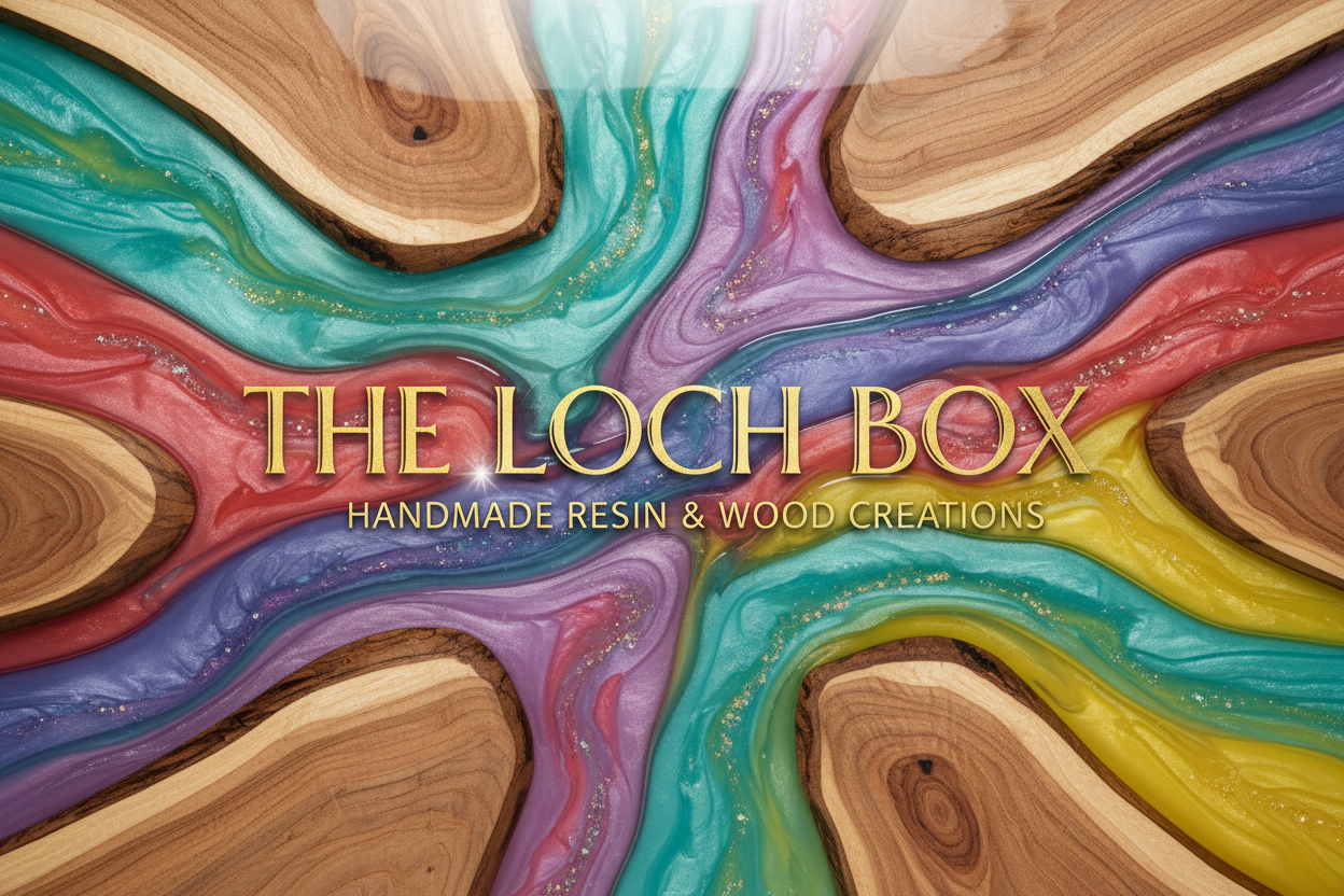 THE LOCH BOX, HANDMADE RESIN & WOOD CREATIONS, TEXT
CENTER TEXT
WOOD AND RESIN THEME,
NICE AND BRIGHT COLOURS.
UHD, 8K.